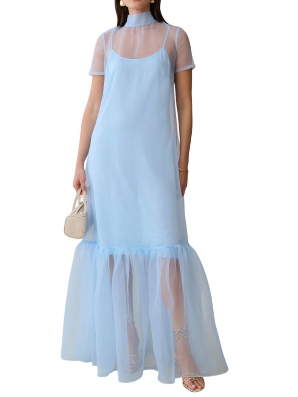 Caara Melody Dress NWT Blue Sheer Overlay Maxi Dress Size Large